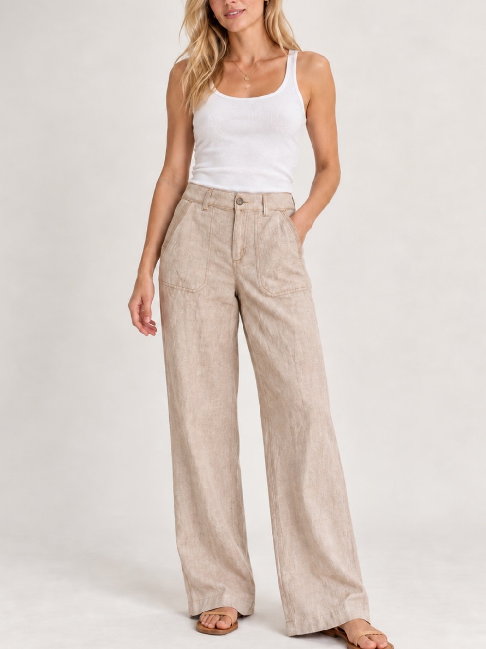 Anthropologie Pilcro Linen Cotton Wide Leg Pants Beige Size 4 40032